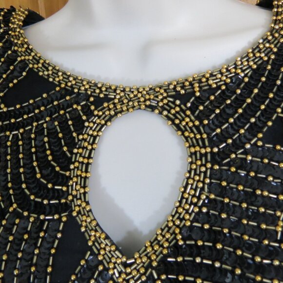 VTG Royal Feelings Black Evening Top Gold Beads Silk Cocktail Size 1X - Picture 4 of 9
